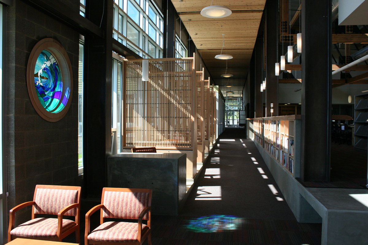 Stained glass window & study carrels