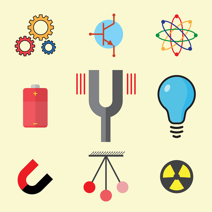 image of gears, magnet, lightbulb, circuits