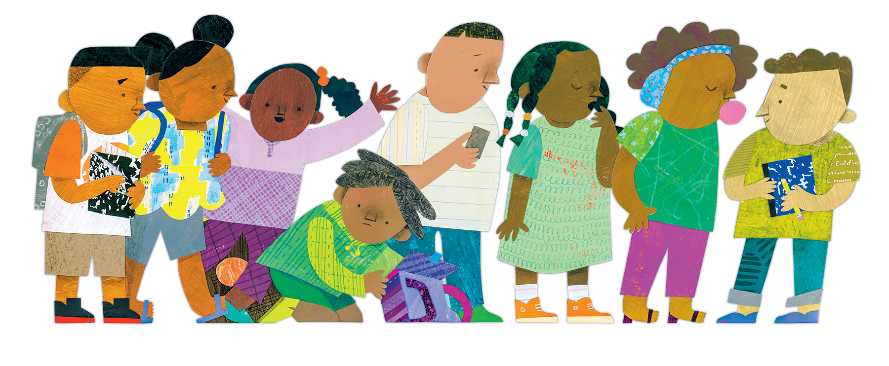 Image of children in a line. Art by Oge Mora