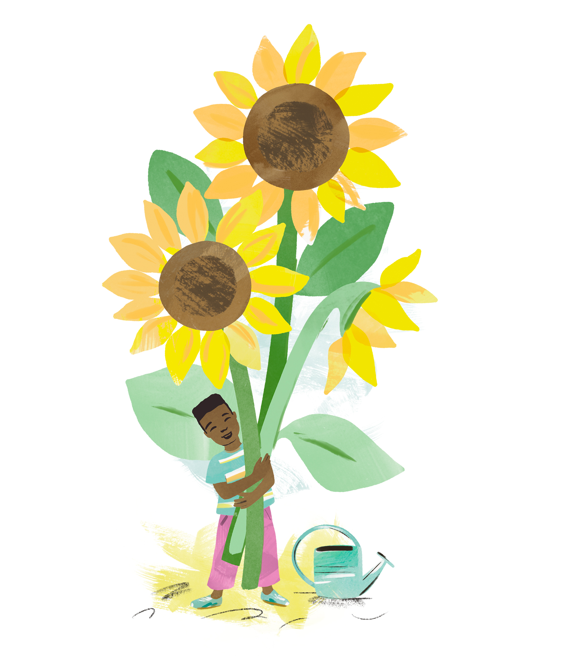 Meet the Pratt Plants Illustration of a boy holding sunflowers by Sarah Farone