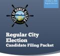 Blue square with City of Homer Logo and titled Candidate Filing Packet for City of Homer Regular Election 2024