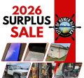 2026 Surplus Sale with the City of Homer ship's wheel logo and photos of six items in the sale, electronics, shed and equipment