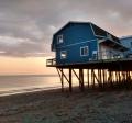 Homer Spit shops at sunset