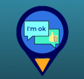 Illustration of text message "I'm ok: and thumbs up reply in blue circle
