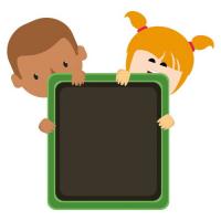 Kids holding blackboard tablet