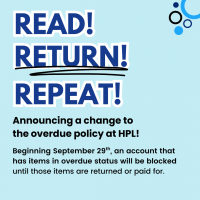 Announcing a change to the overdue policy at Homer Public Library