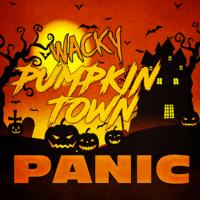 Mystery Party Image reads Wacky Pumpkin Town panic, shows jack-o-lantern and haunted house
