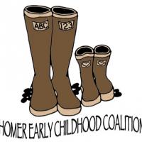 Homer Early Childhood Coalition logo: pair of big boots next to pair of small boots