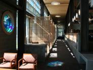 Stained glass window & study carrels