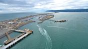 Vessel traffic moving in and out of the mouth of Homer Harbor