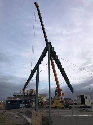 Steel frame for the new Boat House Pavilion on the Homer Spit