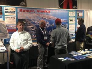 Homer Harbor Master Bryan Hawkins at the Pacific Marine Expo in 2017