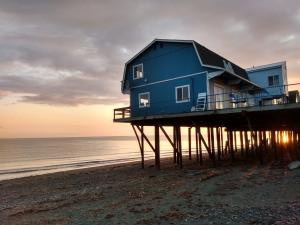 Homer Spit shops at sunset