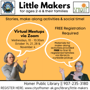 Little Makers program flyer with images of two women talking about event
