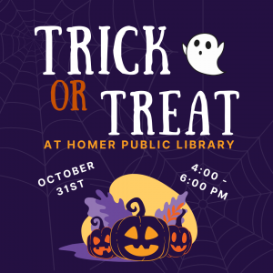 Trick-or-Treat at the Library! Monday, October 31st from 4-6pm