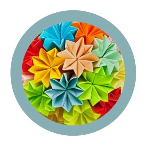 Image of origami flowers in different colors