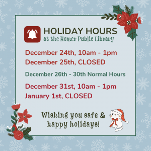 Library CLOSED at 1pm - Holiday hours