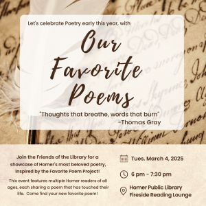 Our Favorite Poems, Tuesday March 4th at 6pm