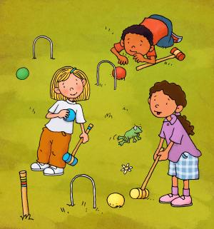 Image of kids playing croquet