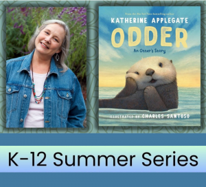 Photo of Katherine Applegate and a picture of her book cover 
