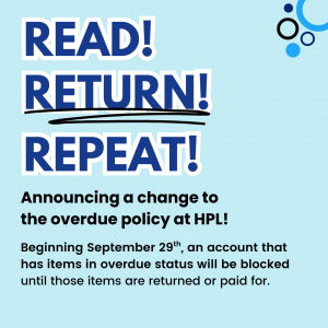 Announcing a change to the overdue policy at Homer Public Library
