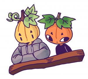 Teens read with snacks Image of cartoon pumpkins reading