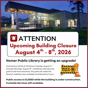 Library Building CLOSED 8.04 - 8.08.26. Curbside pickup available