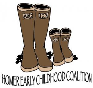 Homer Early Childhood Coalition logo: pair of big boots next to pair of small boots