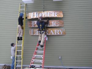 Hanging the Homer Public Library Sign