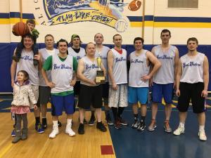 Best Western Bidarka Inn Riptide team photo after winning the 2018 Adult Basketball League championship