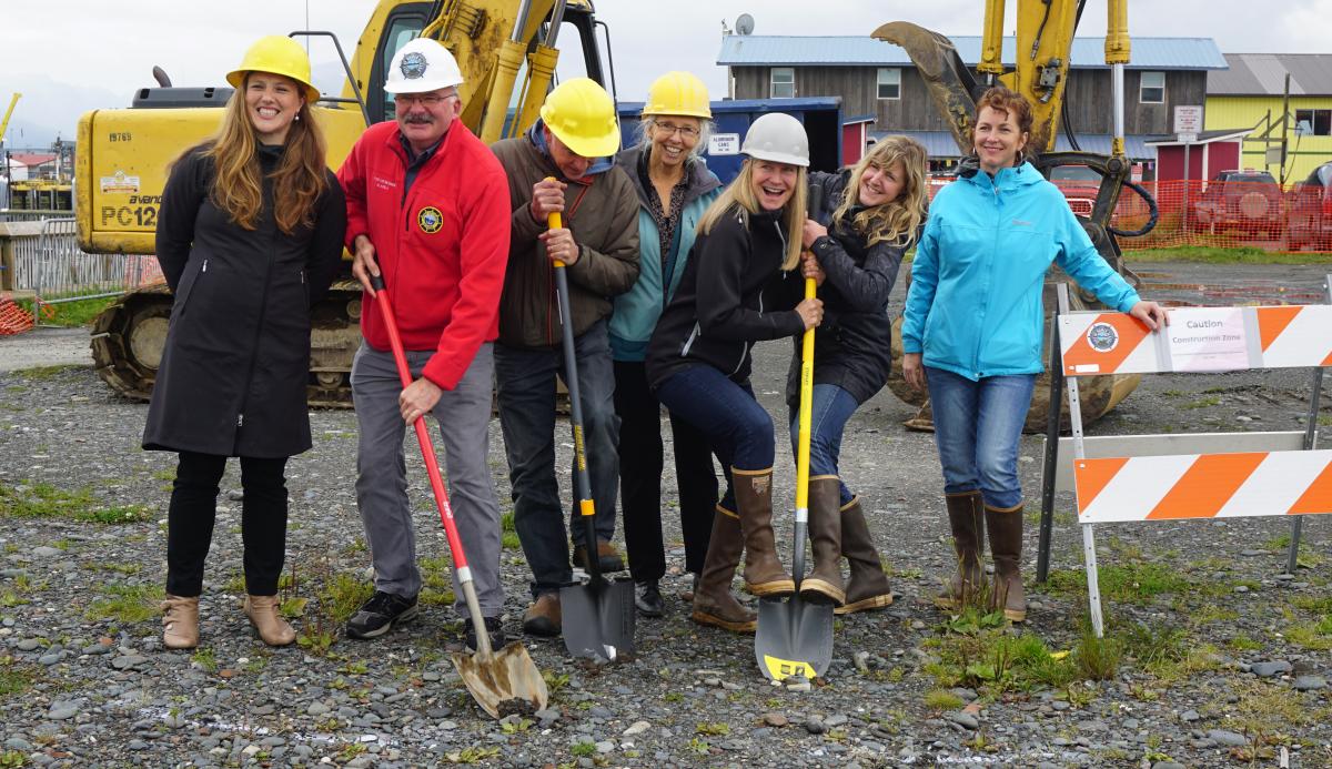 City of Homer, Boathouse Committee members and Homer Foundation representatives celebrate breaking ground for the new Boathouse Pavilion. City of Homer, Boathouse Committee members and Homer Foundation representatives celebrate breaking ground for the new Boathouse Pavilion.