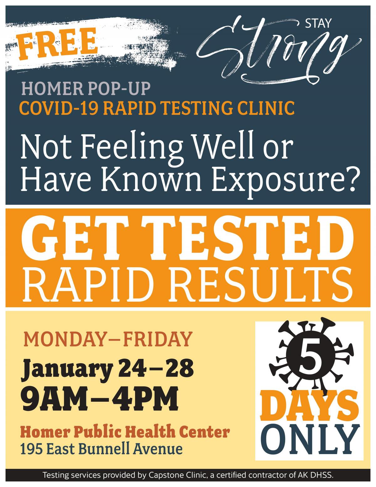 Not feeling well? Get a rapid test at this week's Pop-Up Clinic 9am-5pm at 195 East Bunnell Ave. Not feeling well? Get a rapid test at this week's Pop-Up Clinic 9am-5pm at 195 East Bunnell Ave.